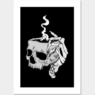 Skeleton hand holding skull coffee Posters and Art